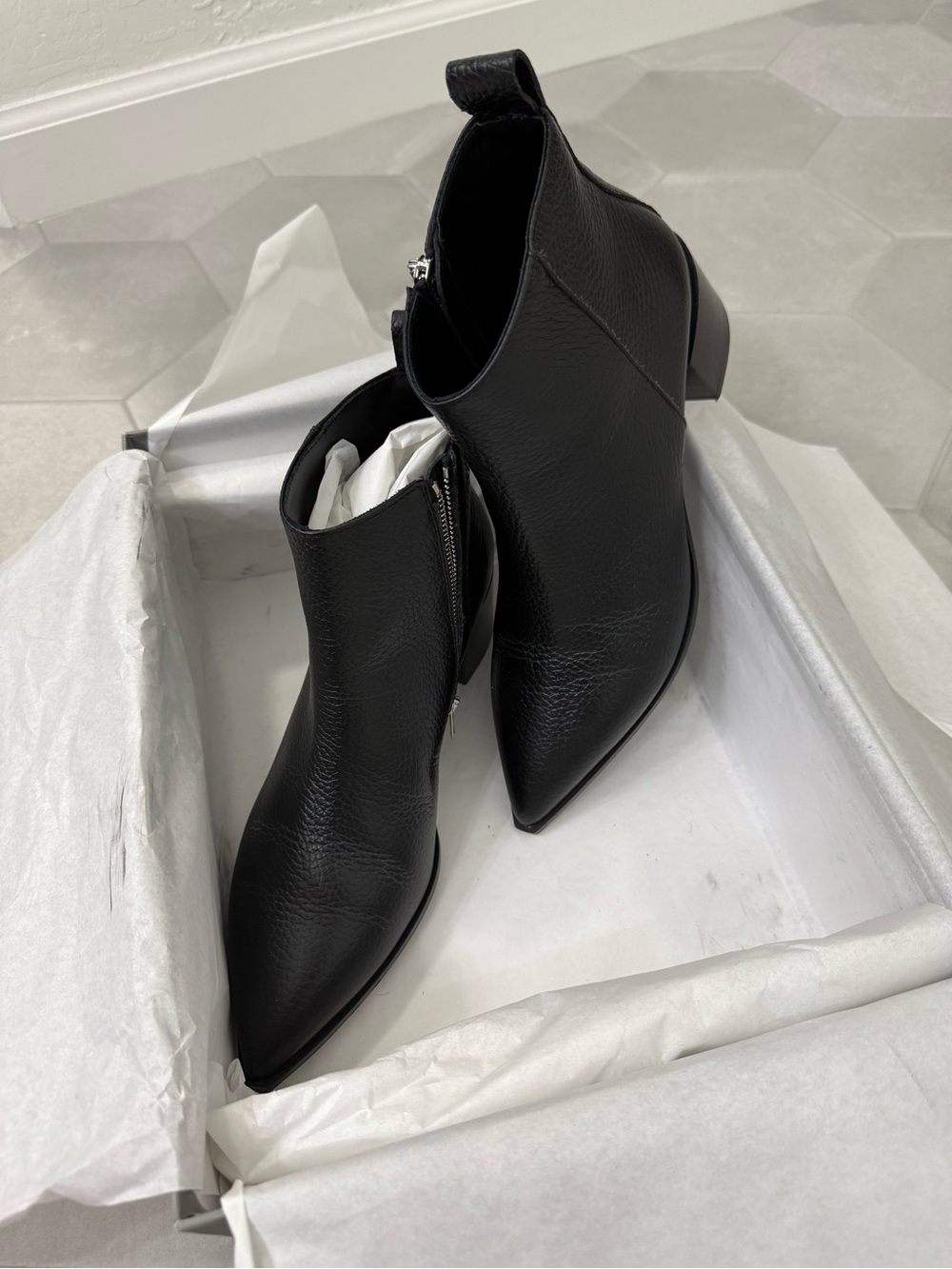Everlane Black Pointed-Toe Leather Ankle Booties
